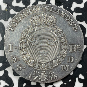 1776-OL Sweden 1 Riksdaler Lot#JM8520 Large Silver! Nice Detail, Old Cleaning