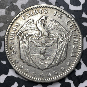 1866 Colombia Bogota 1 Peso Lot#JM8311 Large Silver! Old Cleaning