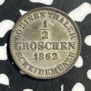 1862-B Germany Hannover 1/2 Groschen Half Groschen Lot#T0426 Nice!