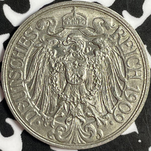 1909-F Germany 25 Pfennig Lot#D8073 Nice!