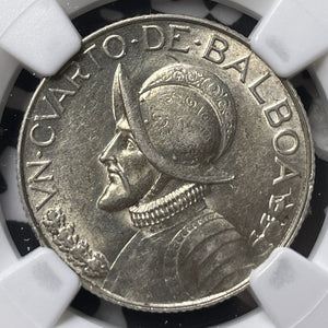 1933 Panama 1/4 Balboa NGC AU55 Lot#G8044 Silver!