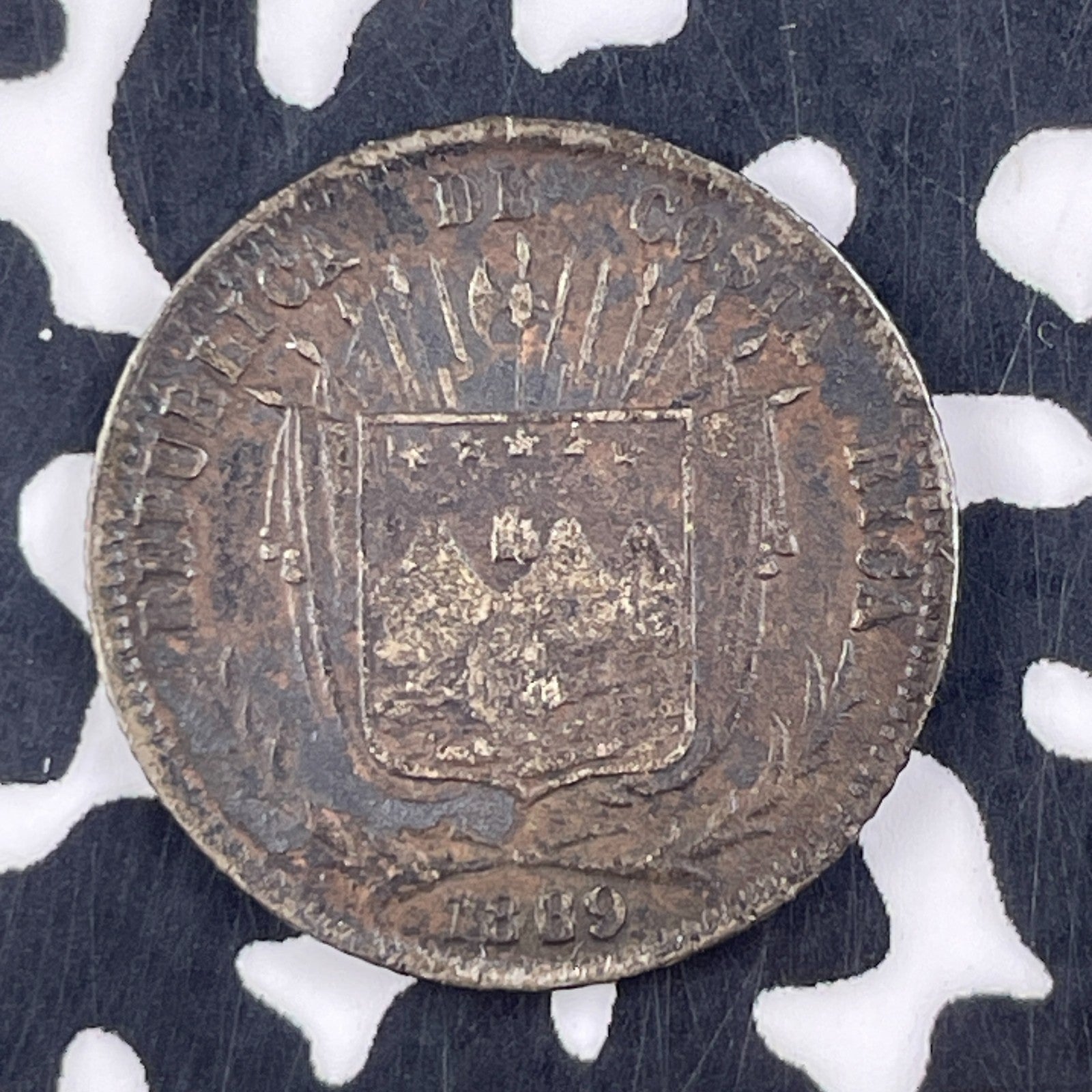1889 Costa Rica 10 Centavos Lot#F4962 Silver!