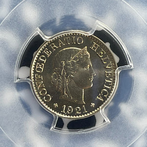 1921-B Switzerland 5 Rappen PCGS MS66 Lot#WG4 Gem BU!