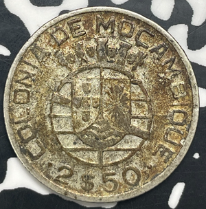 1950 Mozambique 2-1/2 Escudos Lot#C0354 Silver!
