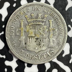 1870-M Spain 2 Pesetas Lot#E2055 Silver!