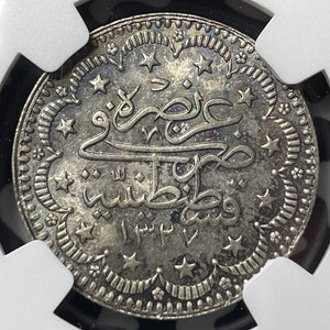 AH 1327 Year 2 (1910) Turkey 5 Kurus NGC MS64 Lot#G9467 Silver! Choice UNC!