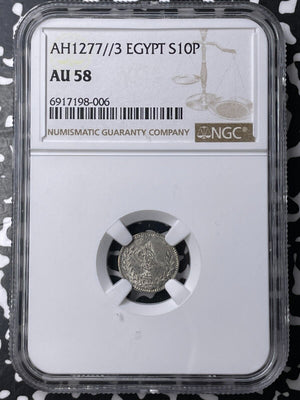 AH 1277 Year 3 (1862) Egypt 10 Piastres NGC AU58 Lot#G9469 Silver!