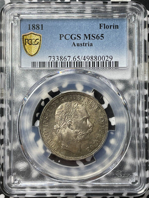 1881 Austria 1 Florin PCGS MS65 Lot#G8093 Silver! Gem BU! Solo Top Graded!