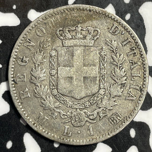 1863-M BN Italy 1 Lira Lot#E4279 Silver!