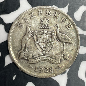 1926 Australia 6 Pence Sixpence Lot#T3327 Silver!