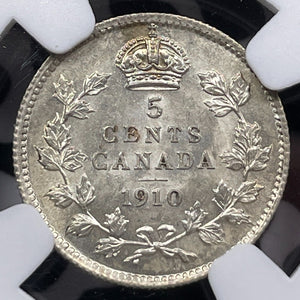 1910 Canada 5 Cents NGC MS63 Lot#G7028 Silver! Choice UNC! Holly Leaves