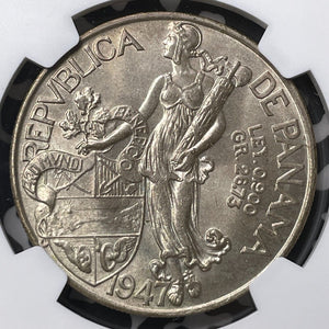 1947 Panama 1 Balboa NGC MS64+ Lot#G9002 Large Silver! Choice UNC!