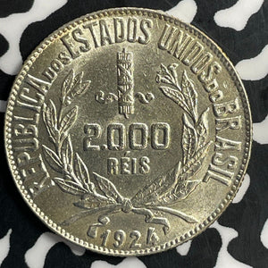 1924 Brazil 2000 Reis Lot#T0926 Silver! High Grade! Beautiful!