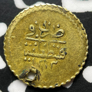 AH 1223 Year 10 (1816) Turkey 1/4 Zeri Mahbub Lot#JM8337 Gold! Holed