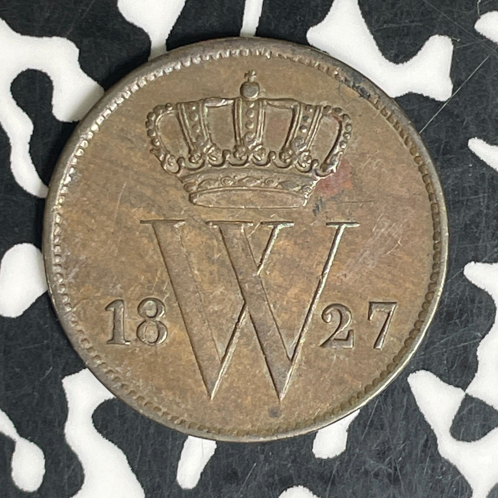 1827 Netherlands 1 Cent Lot#C6134 Nice Detail, Scratch