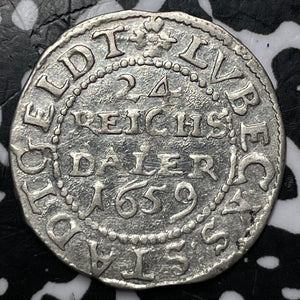 1659 Germany Lubeck 1/24 Thaler Lot#JM6885 Silver! Nice Detail, Reverse Cleaned