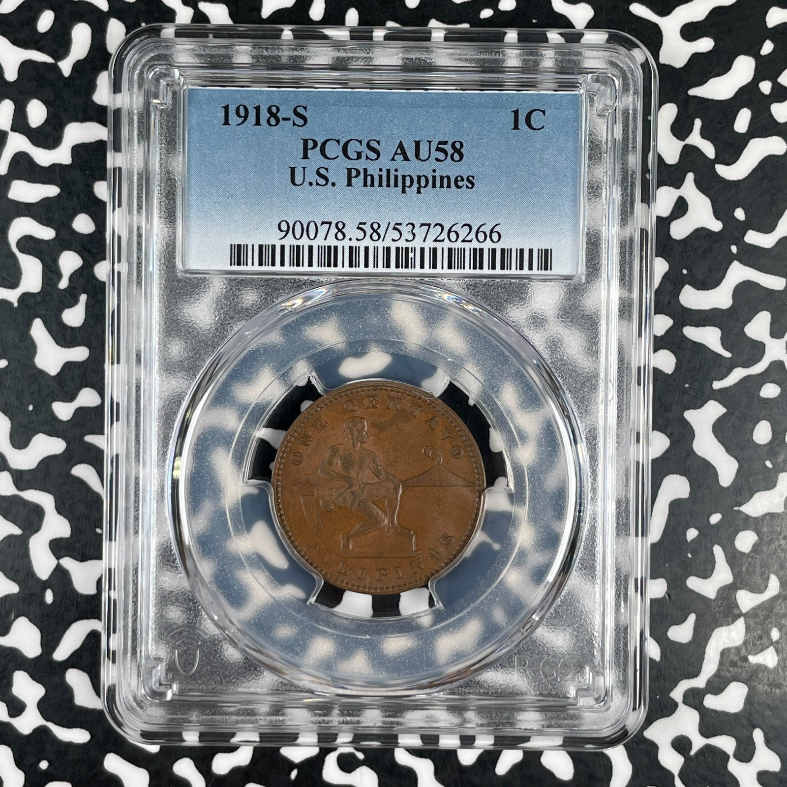 1918-S U.S. Philippines 1 Centavo PCGS AU58 Lot#G3808