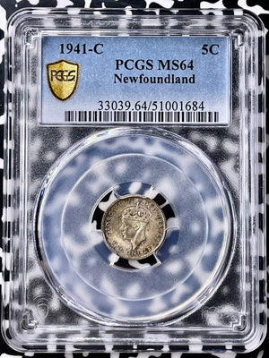 1941-C Newfoundland 5 Cents PCGS MS64 Lot#G9851 Silver! Choice UNC!