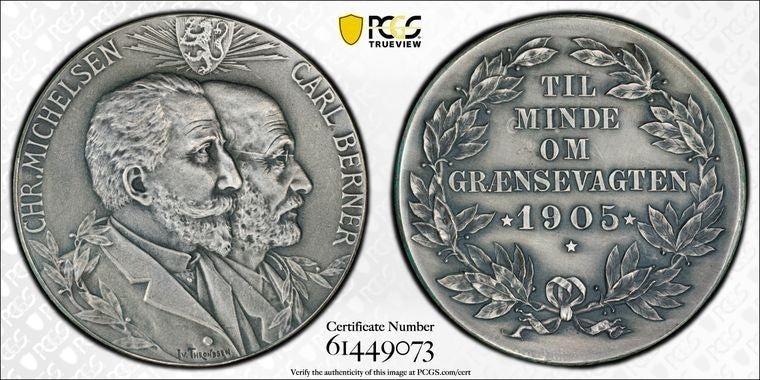 1905 Norway Border Guard Medal PCGS MS62 Lot#G4121 Silver! Nice UNC! S&H-282