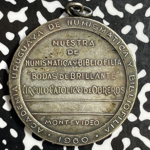 1960 Uruguay Numismatics & Literature Medal Lot#E2517 Silver! 38mm