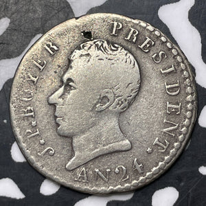 AN 24 (1827) Haiti 25 Centimes Lot#MK373 Silver! KM#18.1