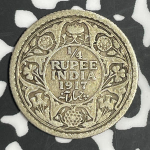 1917 India 1/4 Rupee Lot#E6486 Silver!