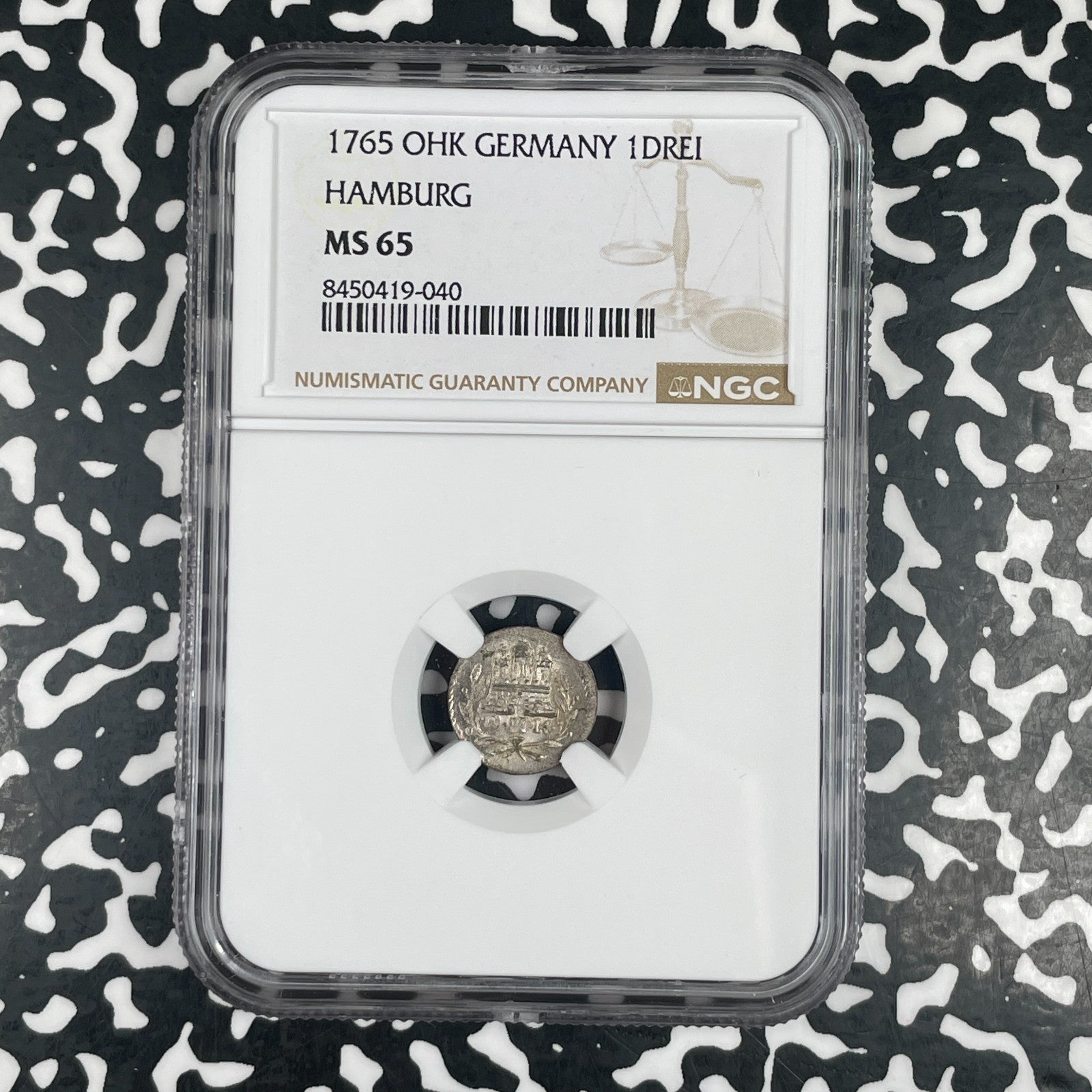 1765-OHK Germany Hamburg 1 Dreiling NGC MS65 Lot#G3750 Top Graded! Gem BU!