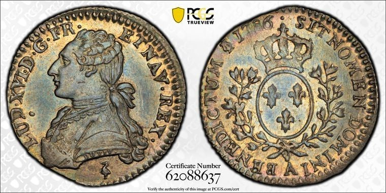 1786-A France 1/5 Ecu PCGS AU58 Lot#G4198 Silver! Gad-354