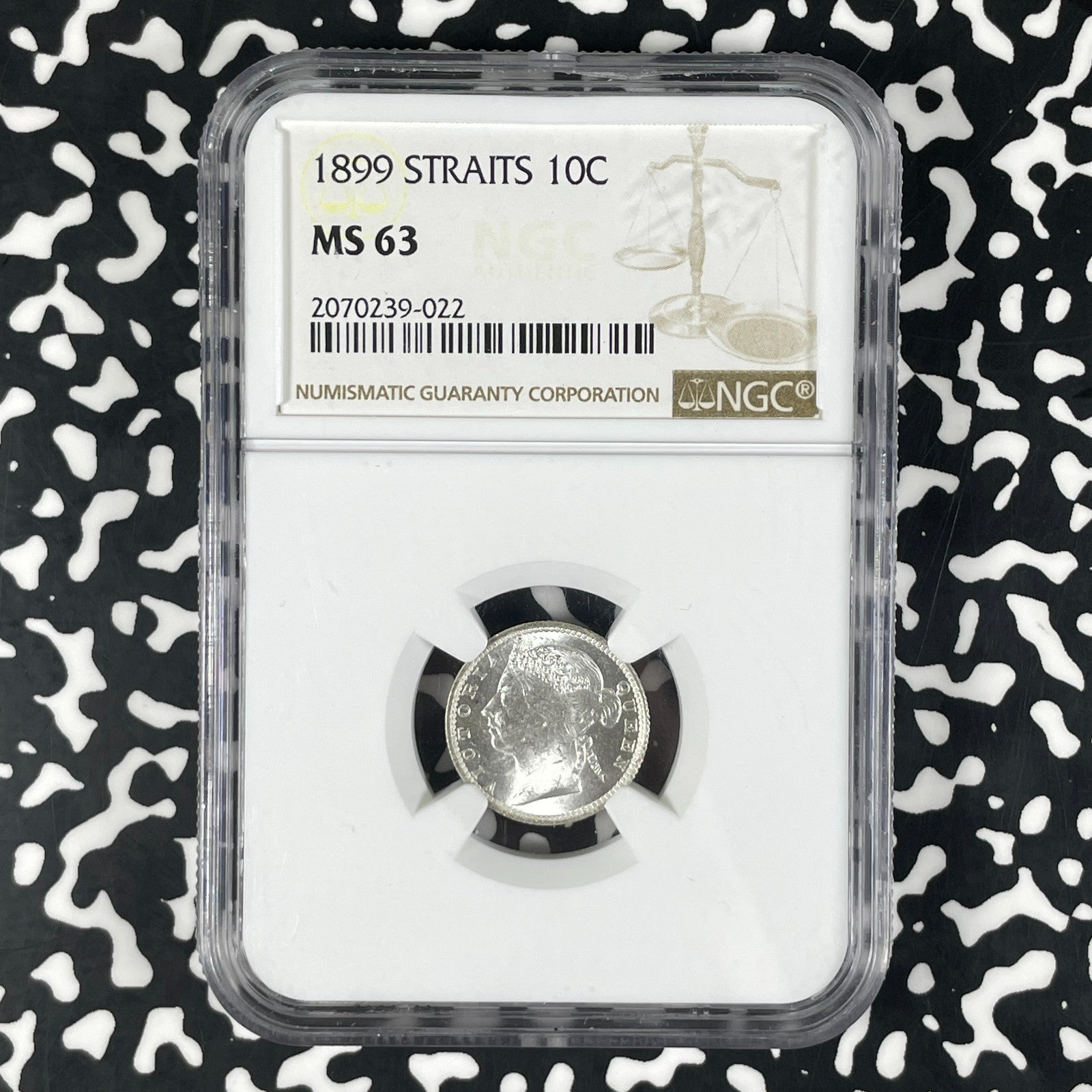 1899 Straits Settlements 10 Cents NGC MS63 Lot#G1826 Silver! Choice UNC!