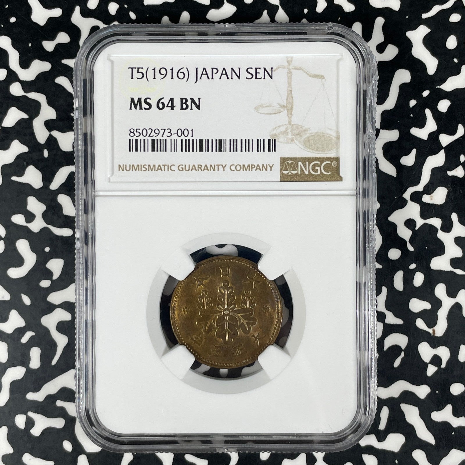 (1916) Year 5 Japan 1 Sen NGC MS64BN Lot#G1672 Choice UNC! Key Date!