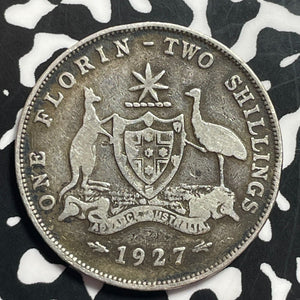 1927 Australia 1 Florin Lot#T1548 Silver! KM#27