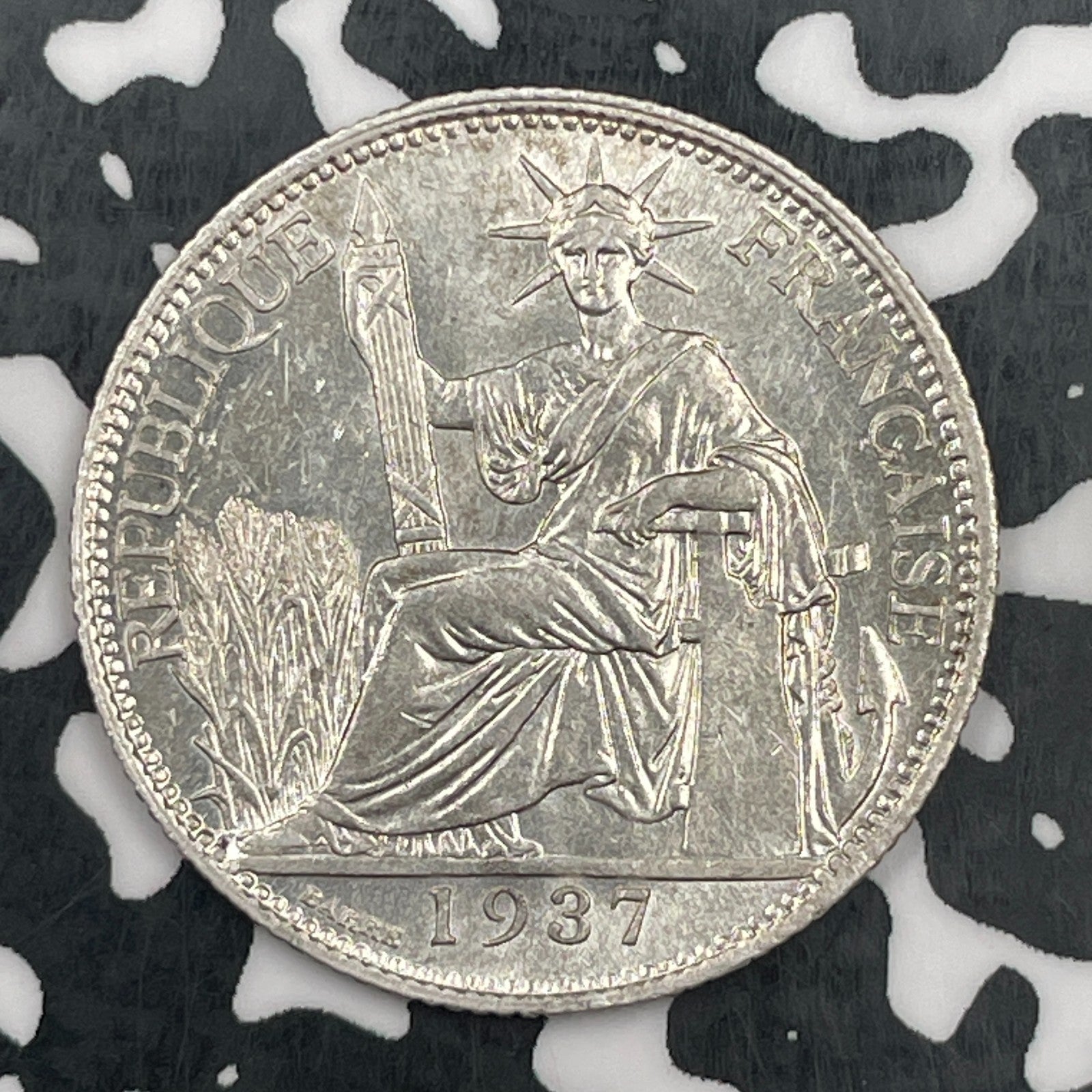 1937 French Indo-China 20 Centimes Lot#F8785 Silver! High Grade! Beautiful!