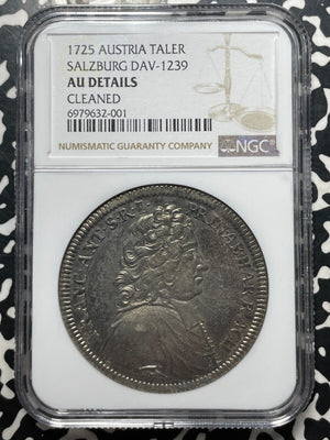 1725 Austria Salzburg 1 Thaler NGC Cleaned-AU Details Lot#G8852 Silver! DAV-1239