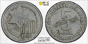 1943 Poland Lodz Ghetto 5 Mark PCGS AU55 Lot#G1020 KM#Tn2