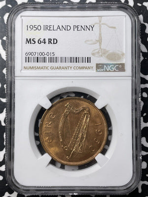 1950 Ireland 1 Penny NGC MS64RD Lot#G8948 Choice UNC!