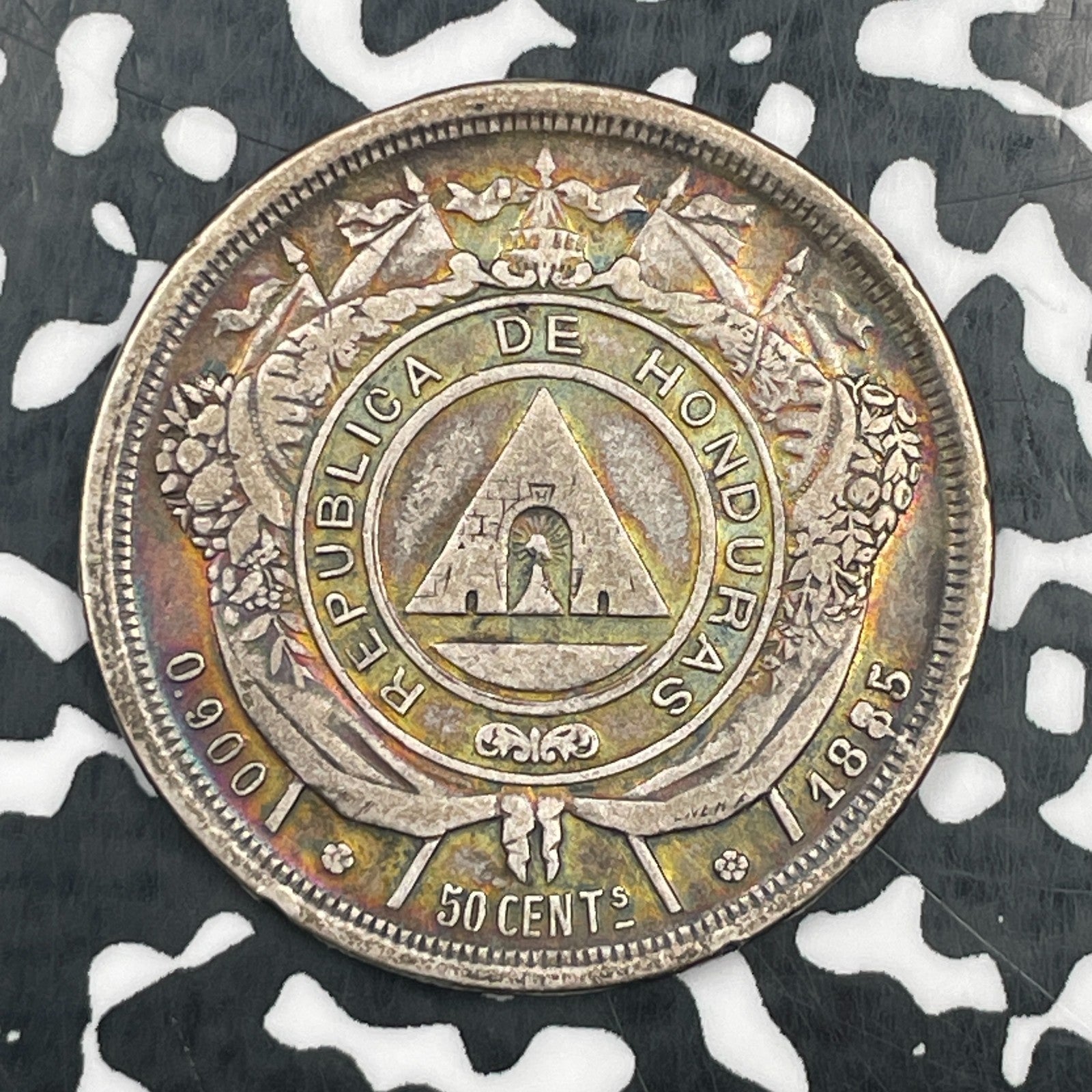 1885 Honduras 50 Centavos Lot#JM2347 Silver! Scarce!