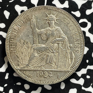 1924-A French Indo-China 1 Piastre Lot#JM0217 Large Silver! Nice!