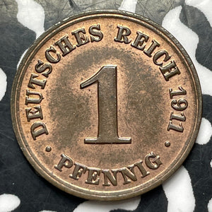 1911-D Germany 1 Pfennig Lot#E8879 High Grade! Beautiful!