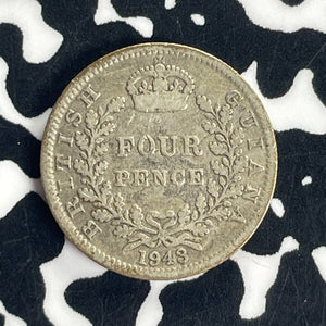 1943 British Guiana 4 Pence Fourpence Lot#T8539 Silver!