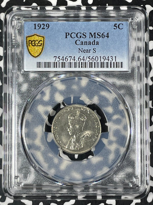 1929 Canada 5 Cents PCGS MS64 Lot#G045 Choice UNC! Near 'S' Variety