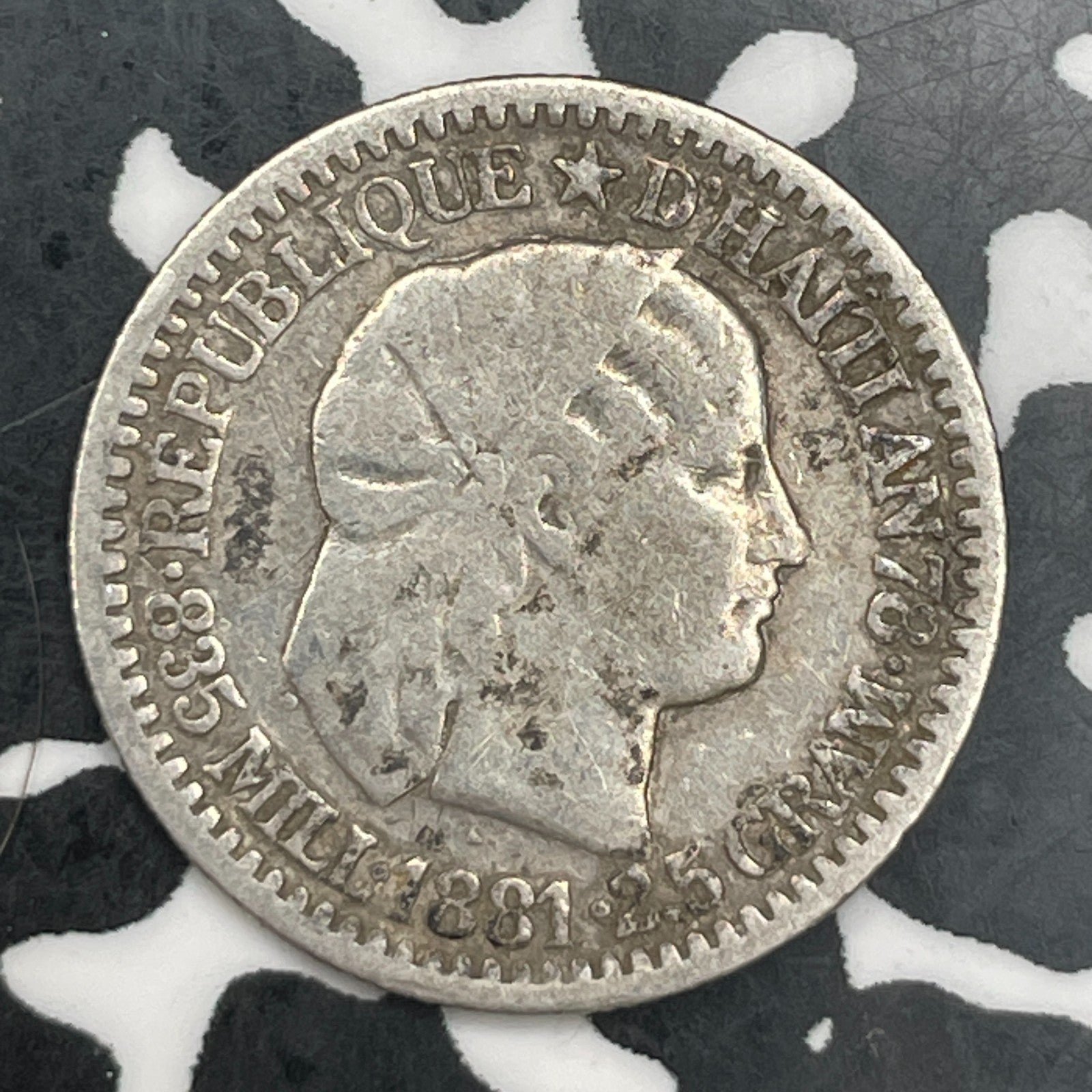 1881 Haiti 10 Centimes Lot#F8249 Silver!