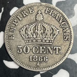 1866-A France 50 Centimes Lot#T3276 Silver!