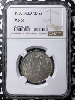 1930 Ireland 1 Florin NGC MS61 Lot#G8968 Silver! Nice UNC!