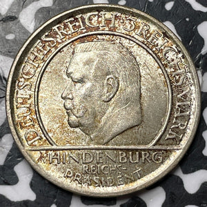 1929-F Germany Hindenburg 3 Mark Lot#JM7091 Silver! High Grade! Beautiful!