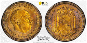 1947 (53) Spain 1 Peseta PCGS MS64 Lot#G991 Choice UNC!