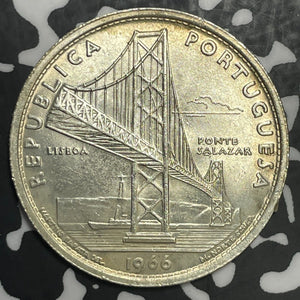 1966 Portugal 20 Escudos Lot#E6601 Silver! High Grade! Beautiful!