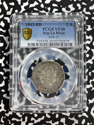1843-RB Argentina La Rioja 2 Reales PCGS VF30 Lot#G928 Silver! Scarce! KM#15