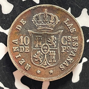 1868 Spanish Philippines 10 Centavos Lot#T4651 Silver!