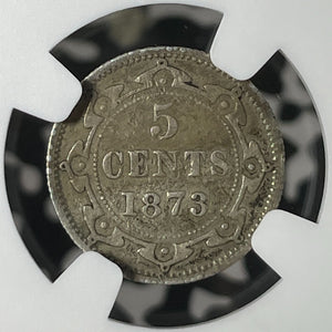 1873 Newfoundland 5 Cents NGC F12 Lot#G184 Silver! Very Scarce! Obverse 1