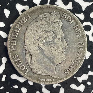 1836-W France 5 Francs Lot#T8296 Large Silver Coin!